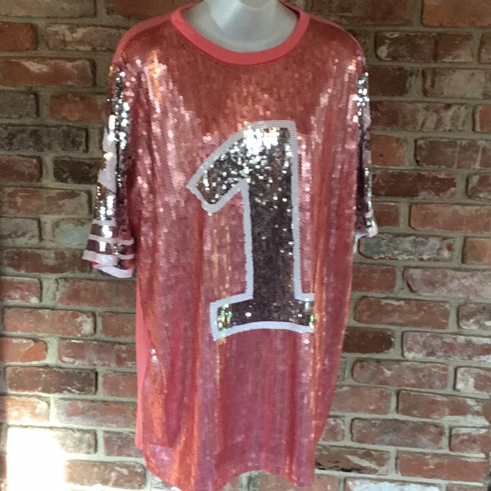 WHY Pink Sequin Game Day Shirt Dress Size Small